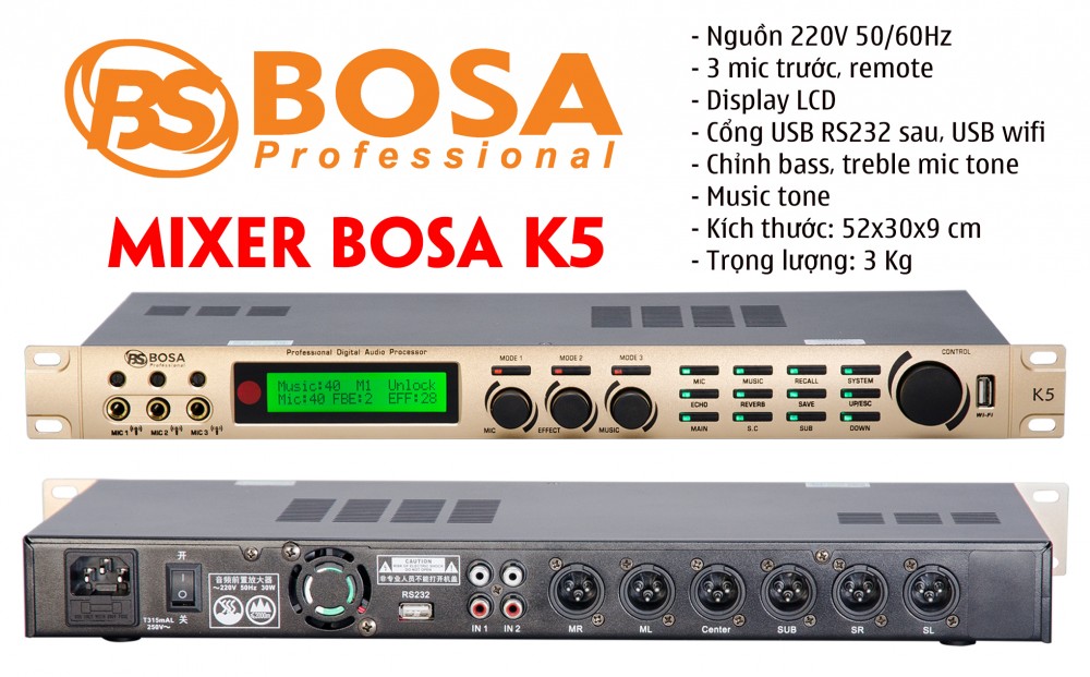 Mixer vang số Karaoke Bosa K5 