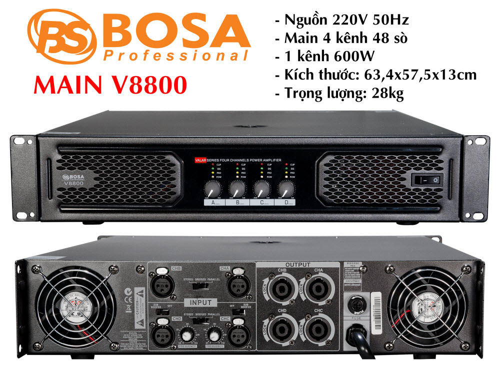 Main Đẩy 4 Kênh BOSA V-8800 (Chính Hãng)