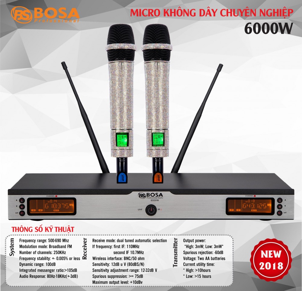Micro Karaoke không Dây Bosa 6000W