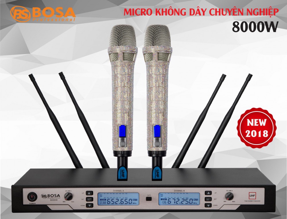 Micro Karaoke không Dây Bosa 8000W 4 Sóng