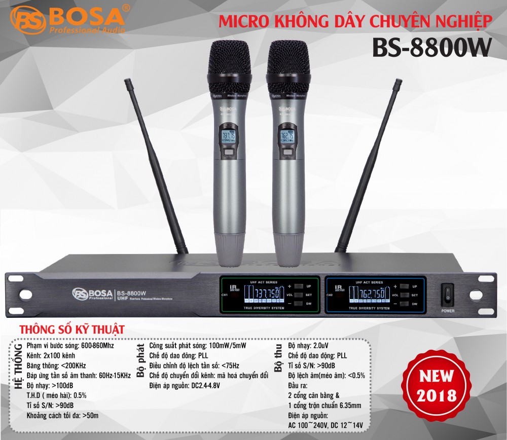 Micro Karaoke Không Dây Bosa BS-8800W ĐEN