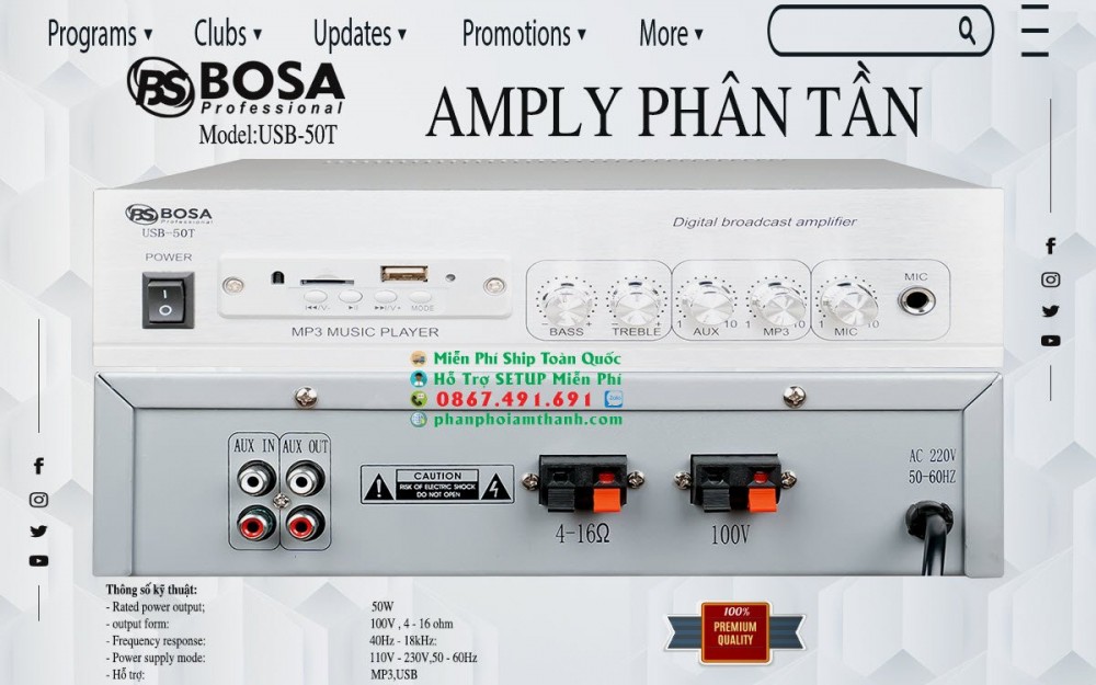 Amply phân tần Bosa 50T-USB