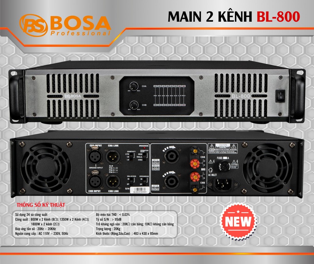 Main Đẩy 2 Kênh Bosa BL-800 Chính Hãng