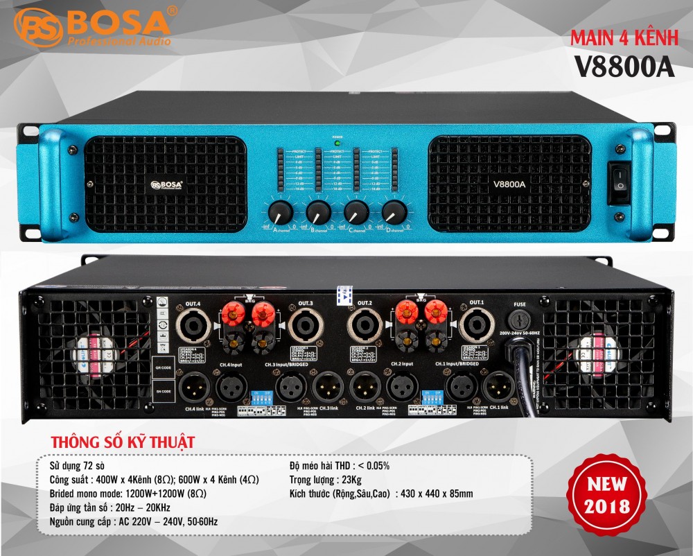 Main Đẩy 4 Kênh BOSA V-8800A  (Chính Hãng)