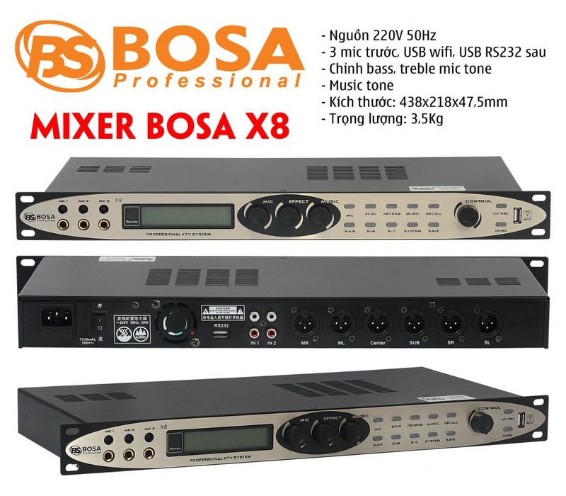 Mixer vang số Bosa X8PRO - Tặng kèm dây Canon