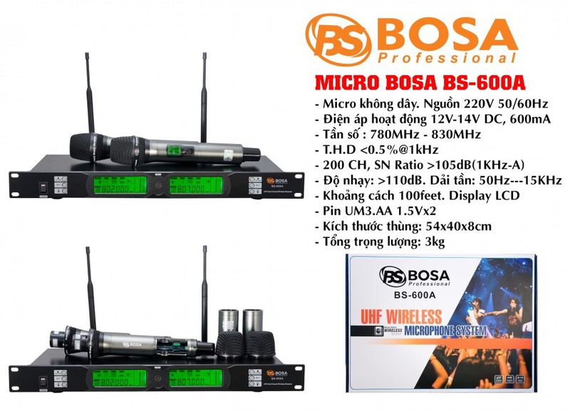 MICRO KARAOKE KHÔNG DÂY BOSA BS-600A - TẶNG KÈM PIN SẠC