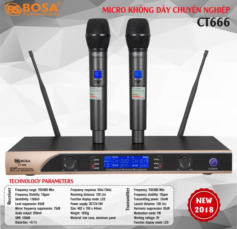 Micro Karaoke Không Dây Bosa CT 666 - Tặng Kèm Pin Sạc