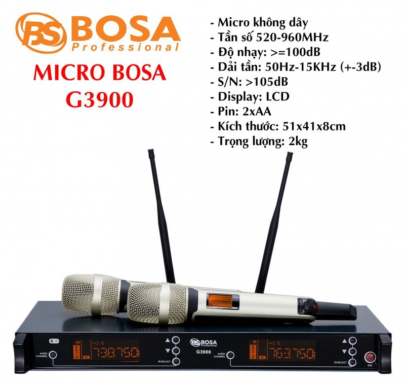 Micro KHÔNG DÂY KARAOKE Bosa G3900 - TẶNG KÈM PIN SẠC