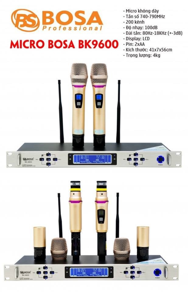 MICRO KARAOKE KHÔNG DÂY BOSA BK9600 - TẶNG KÈM PIN SẠC