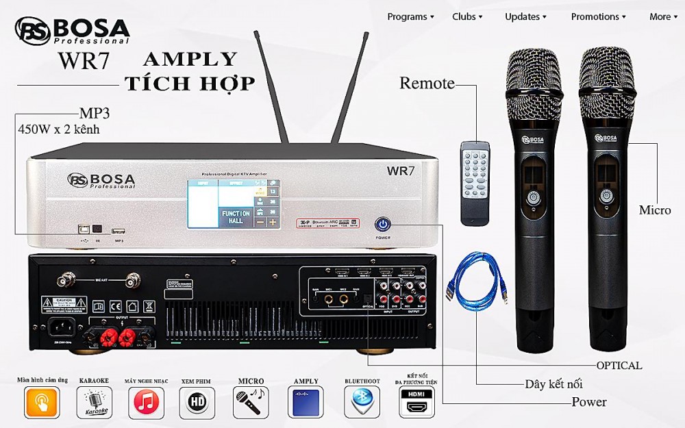 Amply vang số BOSA WR7 - kèm micro