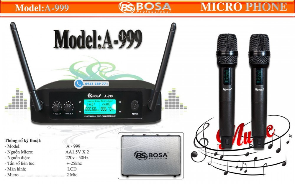 MICRO KARAOKE KHÔNG DÂY BOSA A999