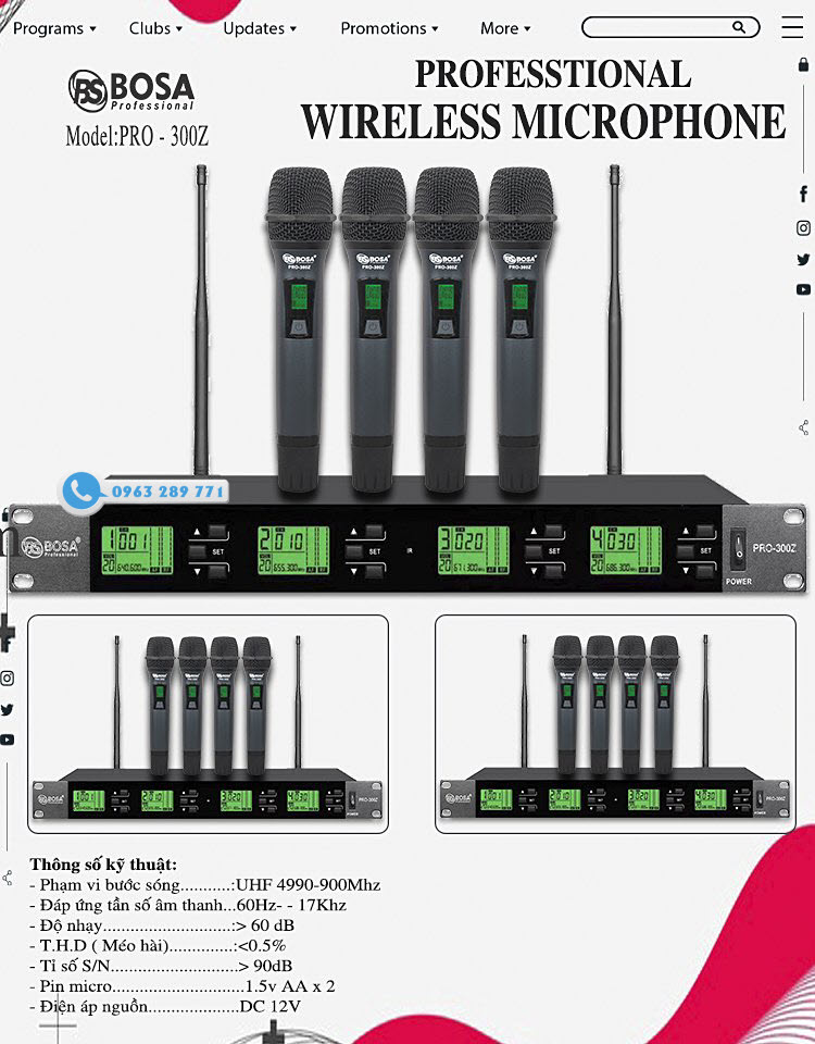 MICRO KHÔNG DÂY 4 MIC BOSA PRO-300Z CHÍNH HÃNG