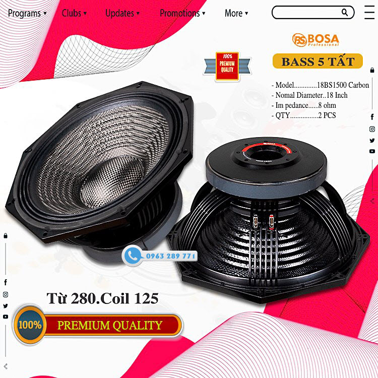 LOA BASS BOSA 18BS1500 MÀNG CARBON