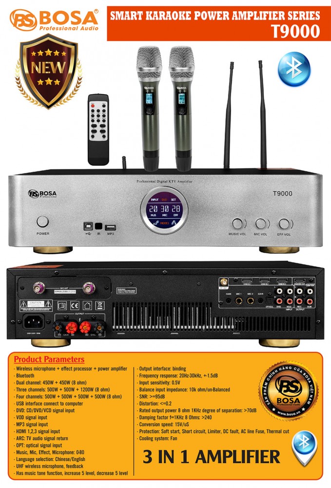 Amply Karaoke 3 in 1 Bosa T9000